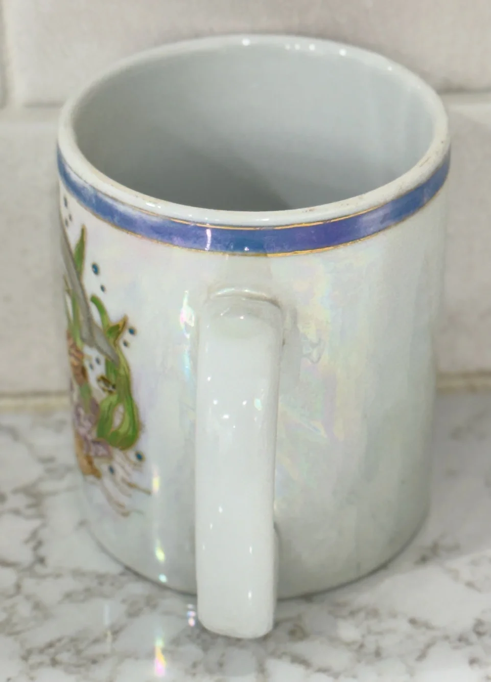 Vintage 80s-90s Dolphin Coffee Cup Mug Iridescent Mother of Pearl Lusterware
